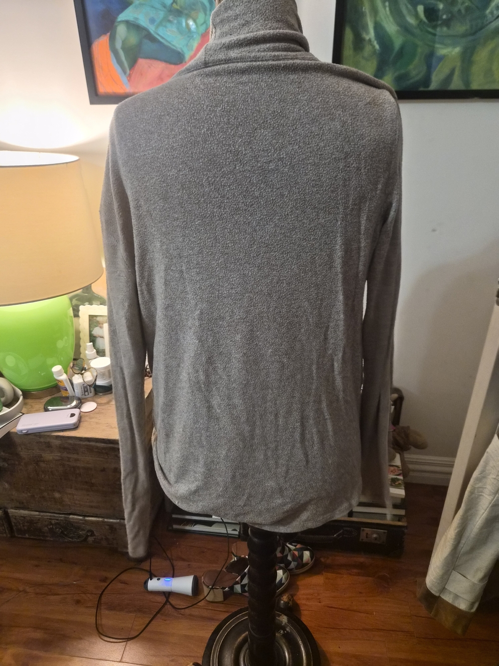Gray V-Neck Draped Wrap Sweater - Picture 3 of 4